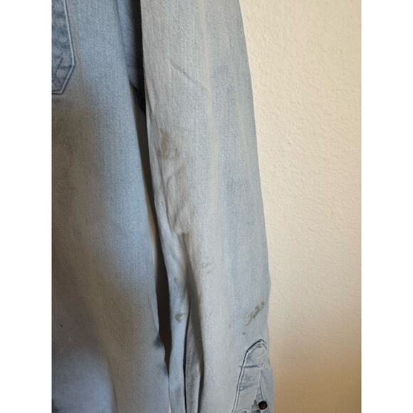Vintage Wrangler Flex Work Shirt Light Wash Well-Worn Size Medium Button Up - Picture 3 of 10